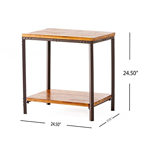 Christopher Knight Home Ronan Wood Rustic Metal End Table, Mahogany, 24.80 inches high x 24.40 inches wide x 17.70 inches deep, Sandblasted Teak