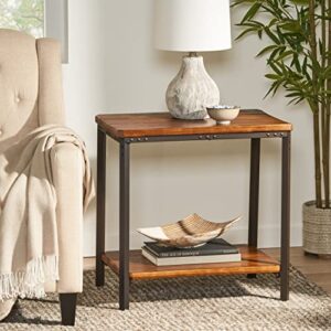 Christopher Knight Home Ronan Wood Rustic Metal End Table, Mahogany, 24.80 inches high x 24.40 inches wide x 17.70 inches deep, Sandblasted Teak