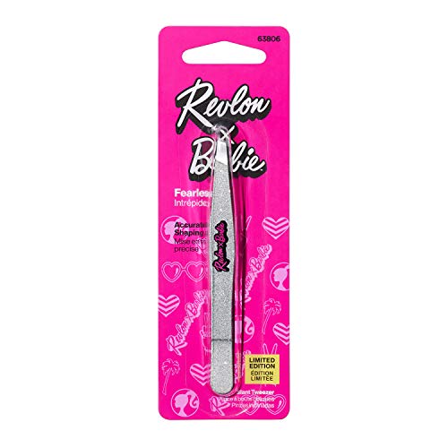 Revlon x Barbie Slant Tip Tweezer, Stainless Steel Hair Removal Makeup Tool (Packaging May Vary)