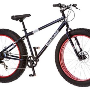 Mongoose Dolomite Mens and Womens Fat Tire Mountain Bike, 26-inch Wheels, 4-Inch Wide Knobby Tires, 7-Speed, Adult Steel Frame, Front and Rear Brakes, Navy Blue