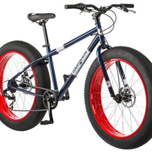 Mongoose Dolomite Mens and Womens Fat Tire Mountain Bike, 26-inch Wheels, 4-Inch Wide Knobby Tires, 7-Speed, Adult Steel Frame, Front and Rear Brakes, Navy Blue