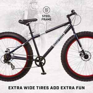 Mongoose Dolomite Mens and Womens Fat Tire Mountain Bike, 26-inch Wheels, 4-Inch Wide Knobby Tires, 7-Speed, Adult Steel Frame, Front and Rear Brakes, Navy Blue