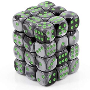 chessex chx26845 dice-gemini: 36d6 black-grey/green set