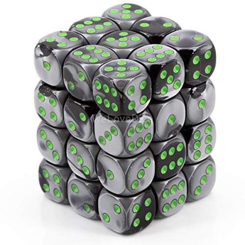 Chessex CHX26845 Dice-Gemini: 36D6 Black-Grey/Green Set