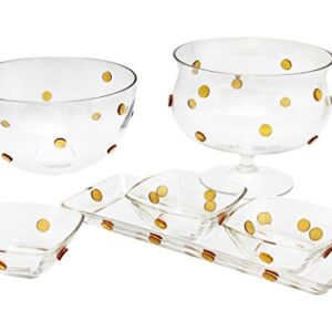 GAC Glass Trifle Footed Fruit Bowl with Gold Polkadots, Size - 8 Inch