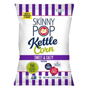 skinnypop popped sweet & salty kettle popcorn, gluten free, vegan popcorn, non-gmo, healthy popcorn snacks, halloween snacks for kids, skinny pop, 5.3oz grocery sized bag