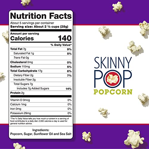 SkinnyPop Popped Sweet & Salty Kettle Popcorn, Gluten Free, Vegan Popcorn, Non-GMO, Healthy Popcorn Snacks, Halloween Snacks for Kids, Skinny Pop, 5.3oz Grocery Sized Bag