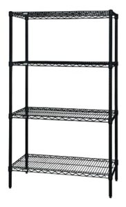 quantum storage systems wr74-2448bk starter kit for 74" height 4-tier wire shelving unit, black finish, 24" width x 48" length x 74" height