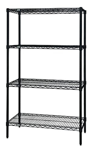 Quantum Storage Systems WR74-2448BK Starter Kit for 74" Height 4-Tier Wire Shelving Unit, Black Finish, 24" Width x 48" Length x 74" Height