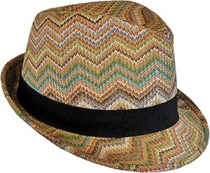 bohemian summer straw fedora hat for women, cute chevron zig zag striped, one size