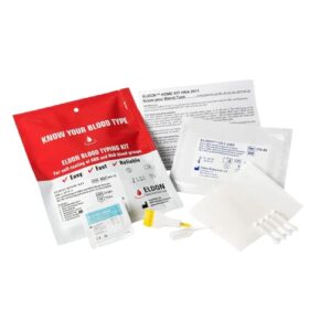 eldoncard blood typing kit, 1 test, know your blood type, instant home testing kit, a, o, b, rhs-d negative and positive blood types tested