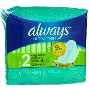 always pads size 2 ultra thin 16 count long super (2 pack)