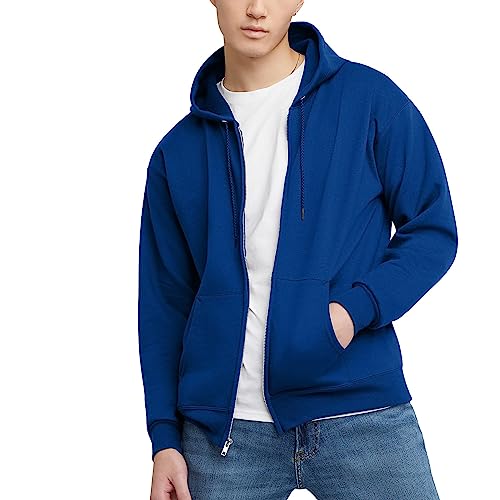 Hanes Men's Full-Zip Eco-Smart Hoodie, Deep Royal, Large