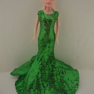 Awe Inspiring Green Sequined Mermaid Gown Made to Fit Barbie Doll