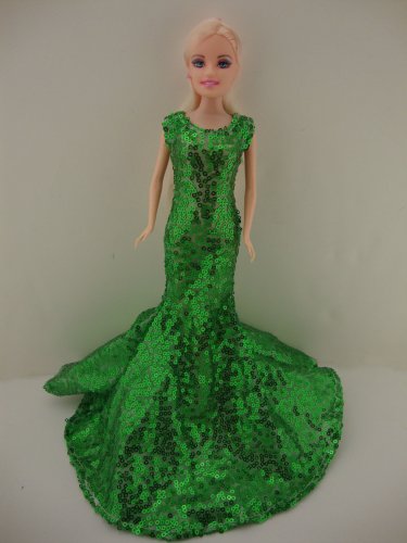 Awe Inspiring Green Sequined Mermaid Gown Made to Fit Barbie Doll