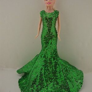 Awe Inspiring Green Sequined Mermaid Gown Made to Fit Barbie Doll