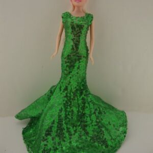 Awe Inspiring Green Sequined Mermaid Gown Made to Fit Barbie Doll