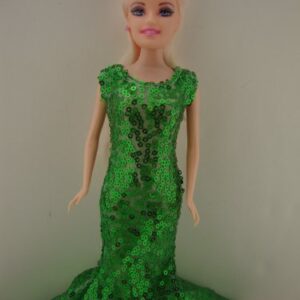 Awe Inspiring Green Sequined Mermaid Gown Made to Fit Barbie Doll