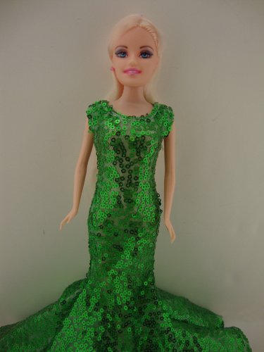 Awe Inspiring Green Sequined Mermaid Gown Made to Fit Barbie Doll