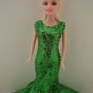 Awe Inspiring Green Sequined Mermaid Gown Made to Fit Barbie Doll