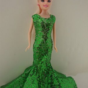 Awe Inspiring Green Sequined Mermaid Gown Made to Fit Barbie Doll