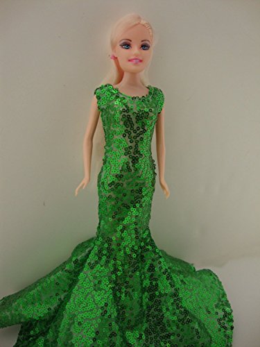 Awe Inspiring Green Sequined Mermaid Gown Made to Fit Barbie Doll