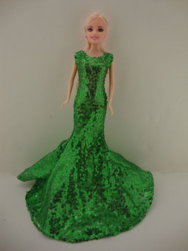 Awe Inspiring Green Sequined Mermaid Gown Made to Fit Barbie Doll