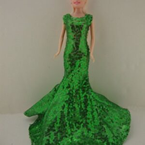 Awe Inspiring Green Sequined Mermaid Gown Made to Fit Barbie Doll