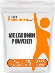 bulksupplements.com melatonin powder - melatonin sleep supplement, melatonin for adults, melatonin 3 mg - vegan melatonin, pure & gluten free, 3mg per serving, 25g (0.88 oz)