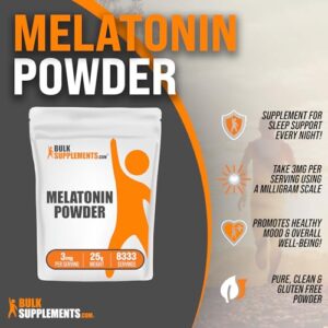 BULKSUPPLEMENTS.COM Melatonin Powder - Melatonin Sleep Supplement, Melatonin for Adults, Melatonin 3 mg - Vegan Melatonin, Pure & Gluten Free, 3mg per Serving, 25g (0.88 oz)