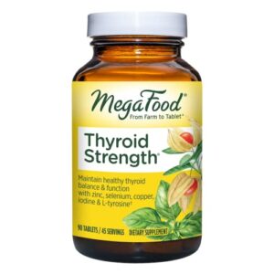 megafood thyroid strength - mineral supplement - thyroid support for women with ashwagandha, zinc, selenium, copper, iodine & l-tyrosine & herb blend - vegetarian - 90 tabs (45 servings)