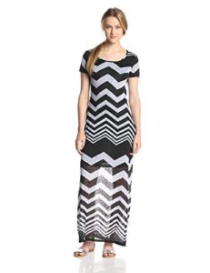 nine west women's short sleeve zig zag maxi dress