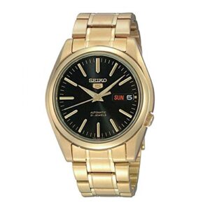 seiko 5 #snkl50 men's gold tone stainless steel black dial automatic watch