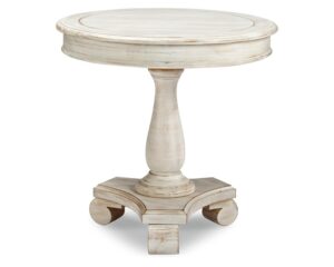 signature design by ashley mirimyn cottage vintage hand-finished round accent table, distressed white finish
