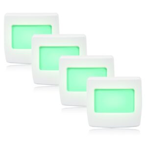 maxxima mini green always on led night light - ideal plug-in lighting for bedrooms, bathrooms, kitchens, kids' nursery, hallways, stairs or any dark room or space at home - 4 pack