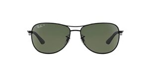 ray-ban men's rb3519 aviator sunglasses, matte black/green polarized, 59 mm