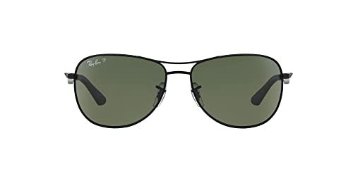 Ray-Ban Men's RB3519 Aviator Sunglasses, Matte Black/Green Polarized, 59 mm