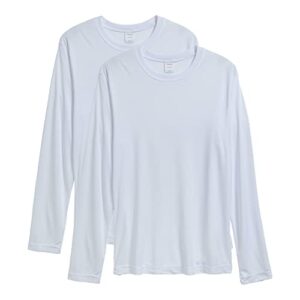 hanes men's long sleeve cool dri t-shirt upf 50+, large, 2 pack ,white