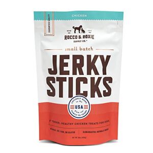 rocco & roxie - jerky dog treats made in usa – puppy supplies - healthy treats for potty training - high value real meat slow roasted snacks for small, medium and large dogs and puppies - soft chews