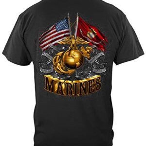 US Marine Corps Short Sleeve Shirts, 100% Cotton Casual Mens Shirts, Show Your Pride with Our Double Flag Gold Globe Marine Corps Foil Stamp Unisex T-Shirts for Men or Women (Large)