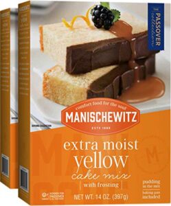 manischewitz extra moist yellow cake mix with frosting 14oz (2 pack), kosher for passover, baking pan included!