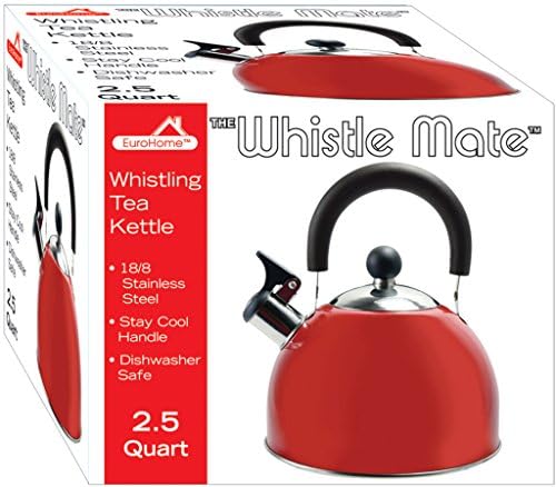 Deep Red 2.5 Quart Whistling Tea Kettle - Constructed from 18/8 Stainless Steel and Ergonomic Stay Cool Handle with One-Hand Pouring Mechanism