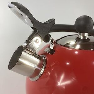 Deep Red 2.5 Quart Whistling Tea Kettle - Constructed from 18/8 Stainless Steel and Ergonomic Stay Cool Handle with One-Hand Pouring Mechanism