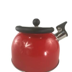 Deep Red 2.5 Quart Whistling Tea Kettle - Constructed from 18/8 Stainless Steel and Ergonomic Stay Cool Handle with One-Hand Pouring Mechanism