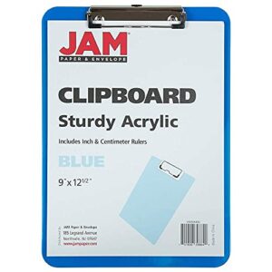 JAM PAPER Plastic Clipboards with Low Profile Metal Clip - Letter Size (9 x 12.5) - Blue - Clip Board Sold Individually