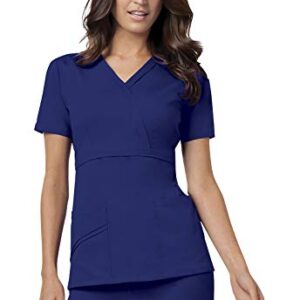 Cherokee Women's 1841 Mock Wrap Zig Zag Scrub Top, Galaxy Blue, XXXXX-Large