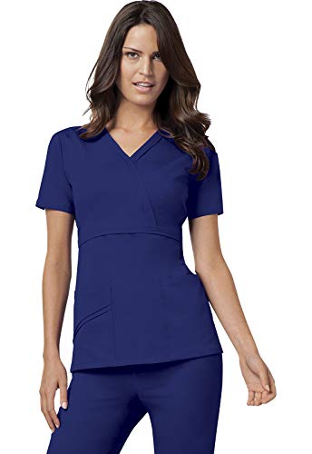 Cherokee Women's 1841 Mock Wrap Zig Zag Scrub Top, Galaxy Blue, XXXXX-Large