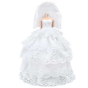 e-ting handmade wedding evening party dress clothes gown veil for girl dolls (white)
