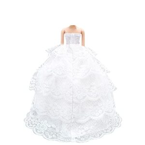 E-TING Handmade Wedding Evening Party Dress Clothes Gown Veil for Girl Dolls (White)