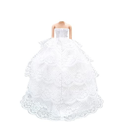 E-TING Handmade Wedding Evening Party Dress Clothes Gown Veil for Girl Dolls (White)